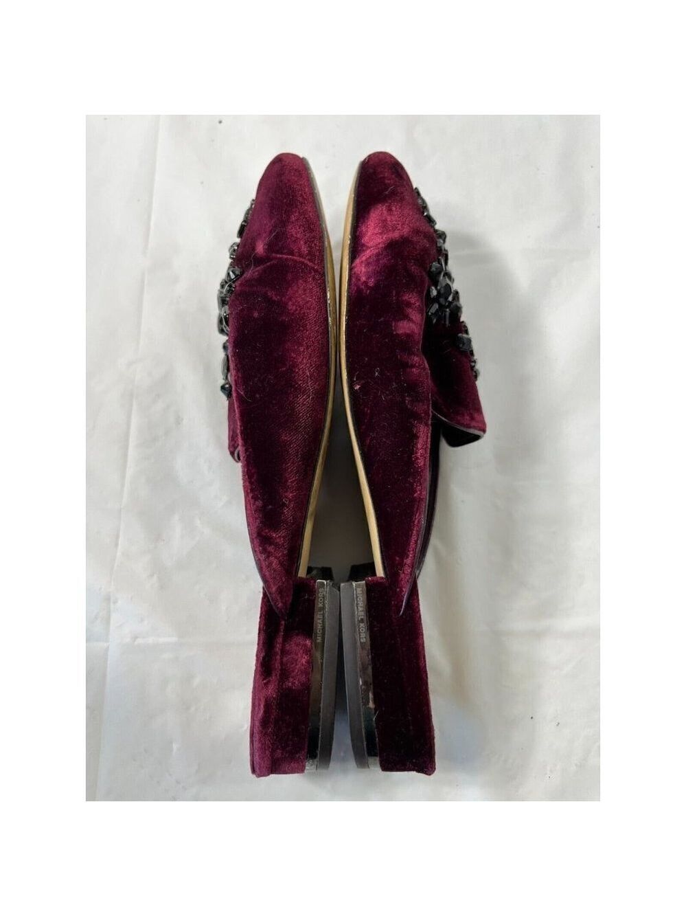 Michael Kors Womens 7.5 Shoes Edie Embellished Velvet Slide Slip-Ons Burgundy - Picture 7 of 14